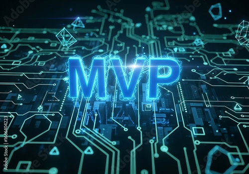 Glowing MVP Acronym on Futuristic Circuit Board