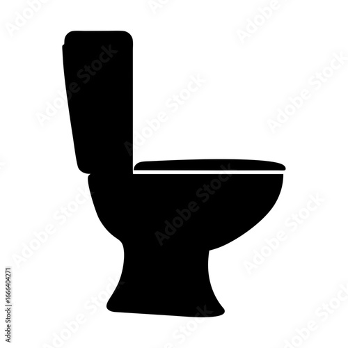A minimalist black silhouette of a toilet with the lid open