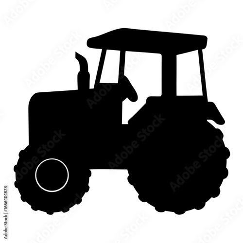 Black silhouette of a vintage farm tractor with large tires, agricultural machine