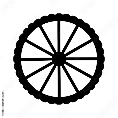 Black and white image of an old fashioned wagon wheel silhouette