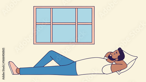 Man Lying Down on Floor Relaxing Vector Illustration