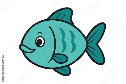 Cute fish cartoon vector illustration. Happy sea animal character icon. Simple aquatic mascot design for kids. Marine life, underwater wildlife, seafood or aquarium pet symbol.