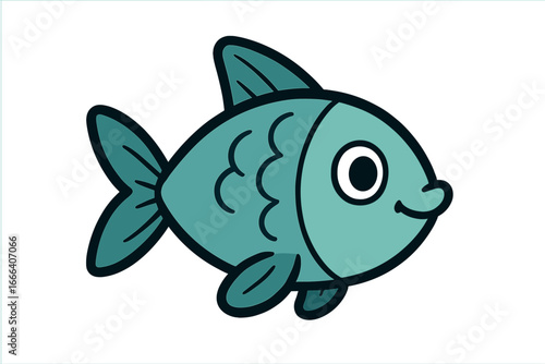 Cute fish cartoon vector illustration. Simple stylized aquatic animal icon for kids. Happy ocean pet mascot character. Marine wildlife, sea life graphic design for logo.
