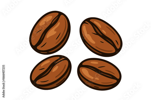Coffee beans vector illustration. Roasted arabica grain for caffeine drink. Espresso seed icon set. Minimalist cartoon drawing for cafe logo or coffee shop menu design concept.