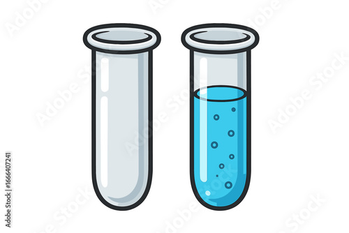 Laboratory test tubes vector icon. One empty tube, one with blue chemical liquid. Science research, medical analysis, or chemistry experiment concept. Lab glassware.
