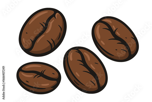 Coffee beans vector illustration. Cartoon graphic icon of roasted coffee seeds. Stylized drawing for coffee lovers. Aroma, caffeine, espresso beverage concept design element.