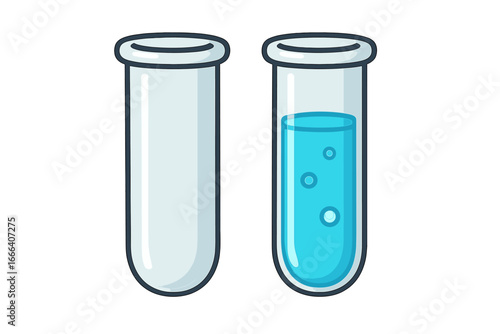 Science lab test tubes vector icon. Empty and full glassware for chemistry experiment, medical research or biology analysis. Chemical liquid sample in a flask cartoon illustration.