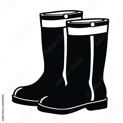 Pair black rubber boots vector illustration. silhouette rubber boots on white background.