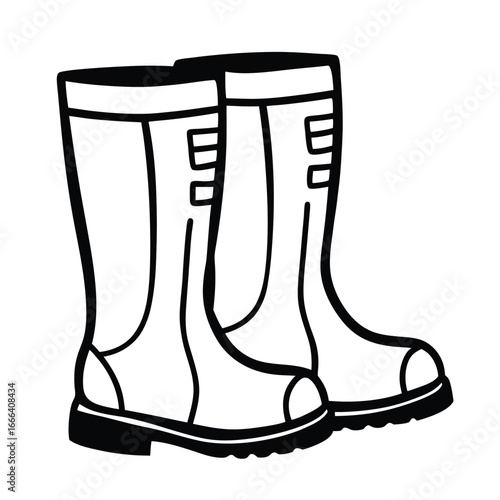 Pair black rubber boots vector illustration. silhouette rubber boots on white background.