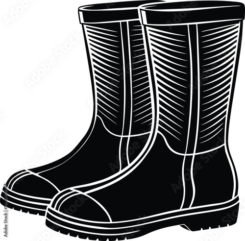 Gumboot rubber vector silhouette illustration on white background.