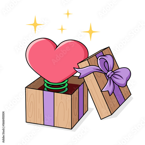 Pink heart in gift box vector illustration on transparent background