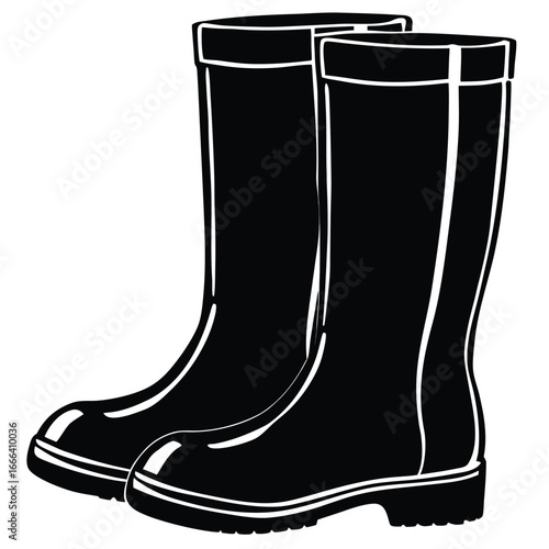 Pair black rubber boots vector illustration. silhouette rubber boots on white background.