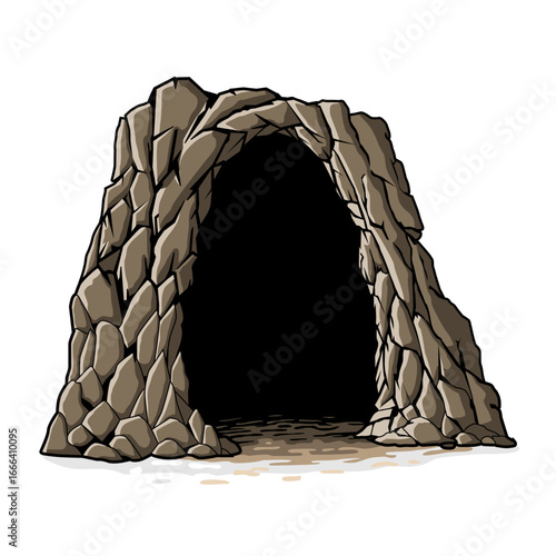 Dark cave with a rocky entrance vector illustration on transparent background
