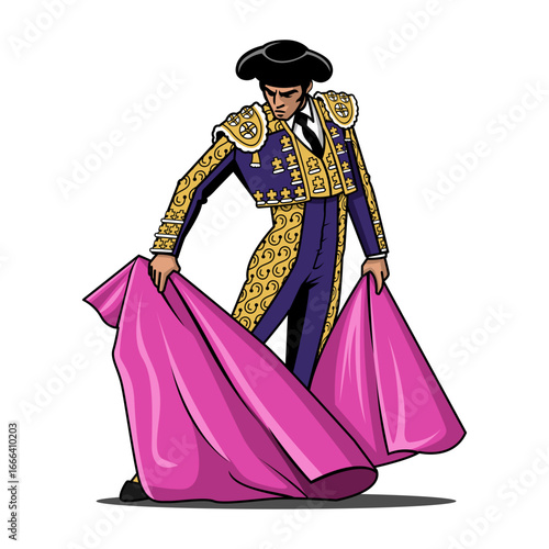 Spanish matador vector illustration. A bullfighter posing in traditional costume