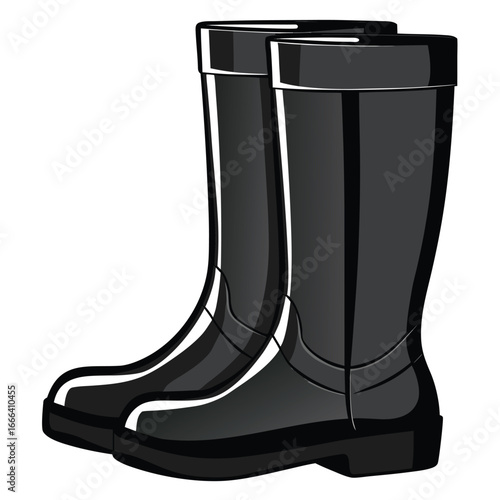 Pair black rubber boots vector illustration. silhouette rubber boots on white background.