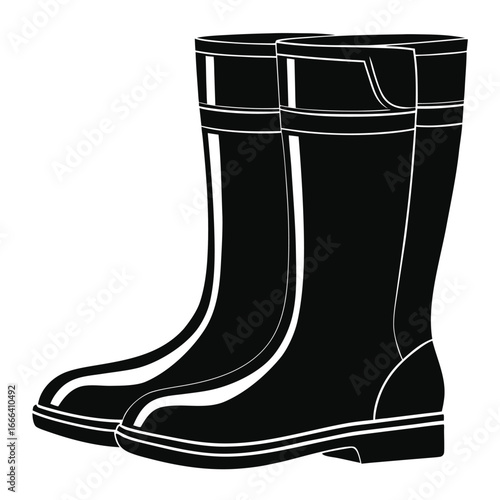 Pair black rubber boots vector illustration. silhouette rubber boots on white background.