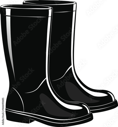 Gumboot rubber vector silhouette illustration on white background.