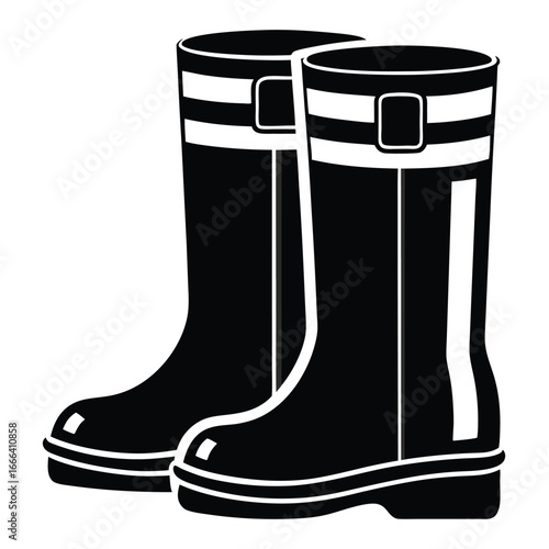 Pair black rubber boots vector illustration. silhouette rubber boots on white background.
