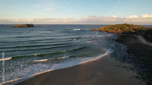 Wallpaper Mural Golden Hour View Of Cook Island Nature Reserve In Distance From Fingal Head Beach In New South Wales, Australia. wide drone shot Torontodigital.ca