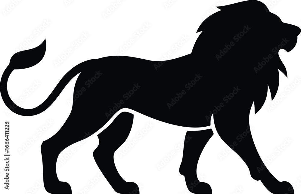 Obraz premium a majestic lion standing proudly, detailed silhouette, high contrast, digital art, award winning photograph 