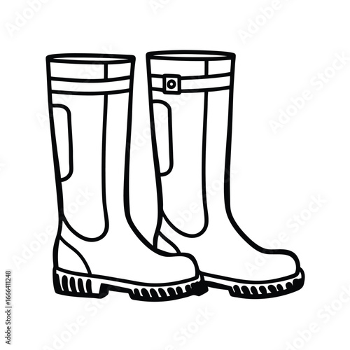 Gumboot rubber vector silhouette illustration on white background.