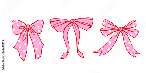 Coquette pink bow vector set. Perfect for girly fashion, gift wrap, romantic design, Y2K style