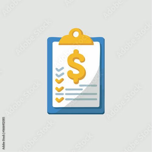 Clipboard displays dollar sign with checklist on white paper against light gray backdrop, representing financial planning and business success.