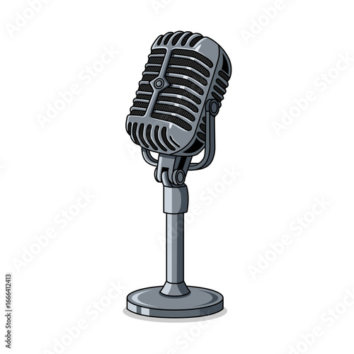 Vintage microphone vector illustraton. Musical equipment design on transparent background