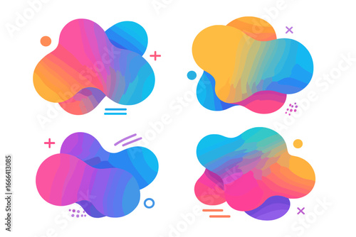 Set of colorful abstract liquid shapes. Dynamic fluid gradient blobs. Modern vector banners for graphic design. Flowing amoeba forms with vibrant colors for presentation.