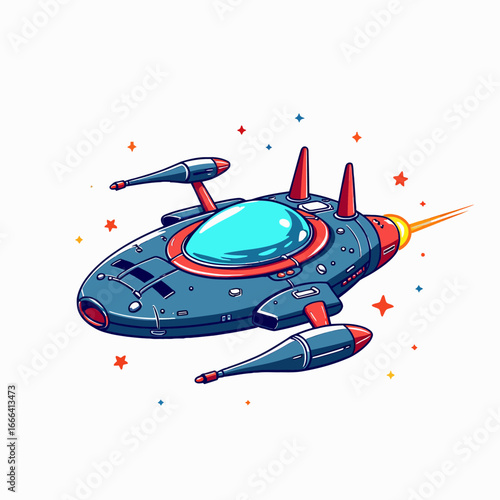 Futuristic Spacecraft Illustration with Sleek Design and Vibrant Colors Traveling Through Cosmic Starscape