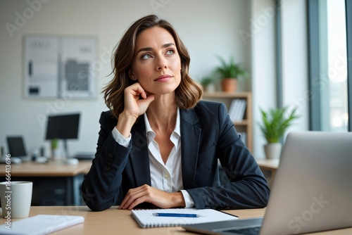 Business woman thinking in office, professional woman working, businesswoman portrait photo