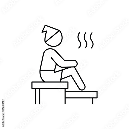 Person in sauna icon isolated on white background enjoying steam and relaxation