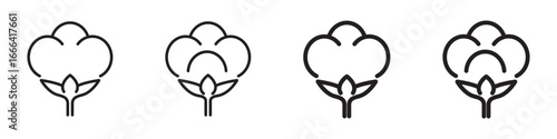 Set of cotton flower icon sign symbol design vector illustration. Cotton linear icons set isolated on transparent background. Cotton line icons. Cotton symbol design for tissue, material, etc.