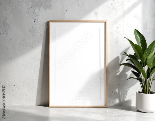 Wallpaper Mural Light-filled Mockup of a Light Wooden Frame on a Concrete Wall. Torontodigital.ca