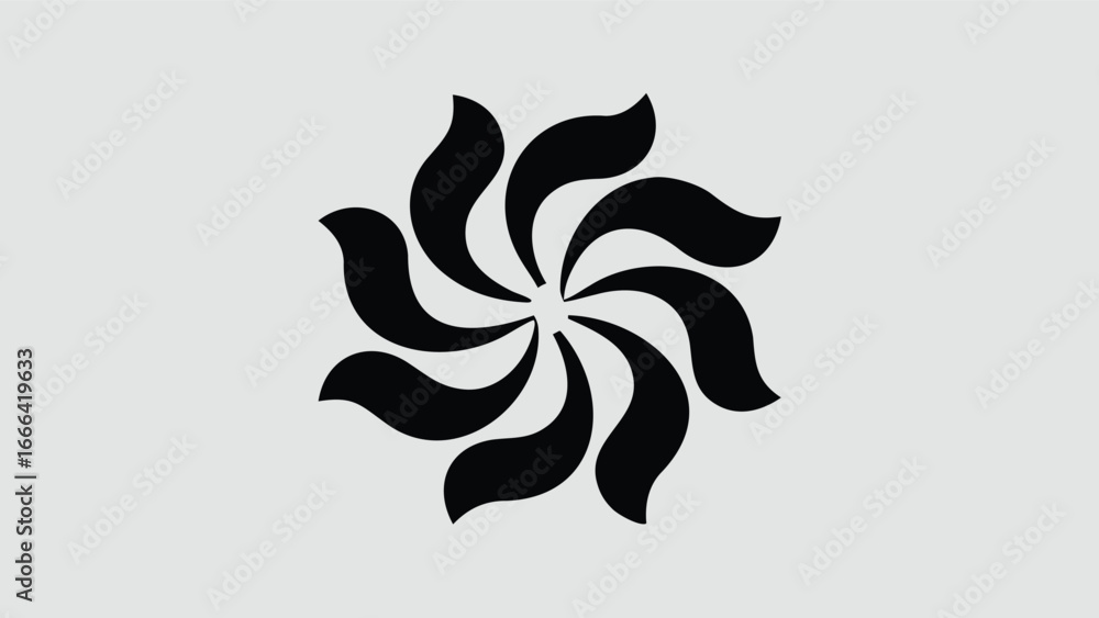 Obraz premium Black floral design with swirling petals arranged in a circular pattern on a light gray background