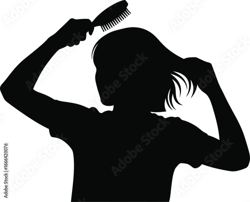 Vector art of a silhouette of a woman brushing her hair, ideal for beauty, fashion, or personal care themed designs