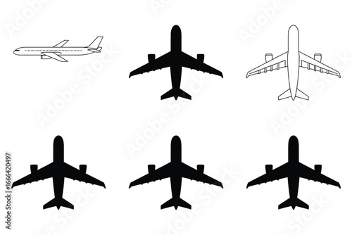 Aircraft Silhouette Vector Pack,  Military and Civilian Planes in Black Outline