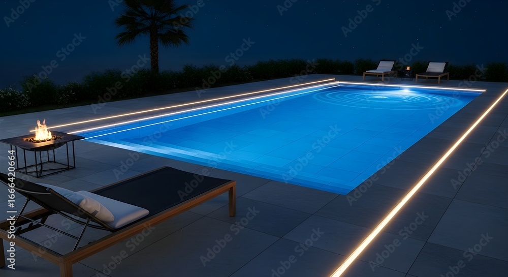 Fototapeta premium Illuminated Poolside Relaxation at Night