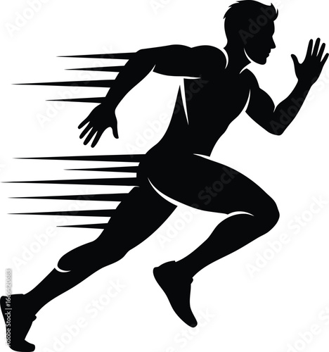Vector art of a silhouette of a man running fast, showcasing speed, motion, and the essence of athletic performance and fitness