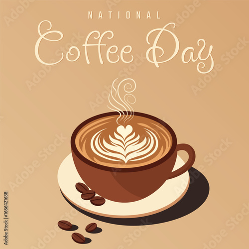 National Coffee Day poster with cappuccino mug vector illustration.