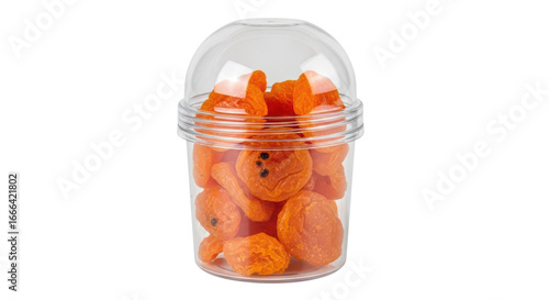 Isolated Dried Apricots in a Plastic Cup
