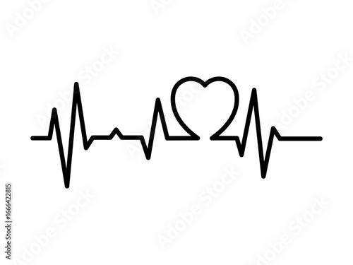 Heartbeat Continuous Line Art Vector, Single Line Pulse Wave Drawing, Minimalist Heartbeat Outline for Print Design