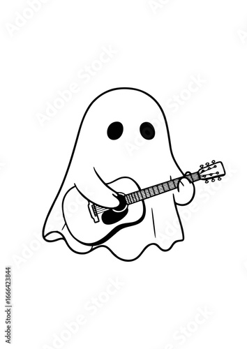 A charming spectral musician, a friendly ethereal ghost, serenading with delightful melodies on an acoustic guitar, showcasing a sweet and playful spirit.