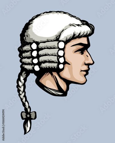 Vintage french wig. Vector drawing