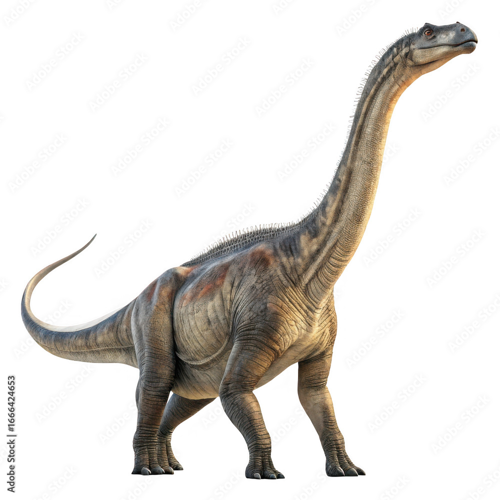 Fototapeta premium Realistic brachiosaurus dinosaur standing profile view prehistoric reptile jurassic era creature 3d