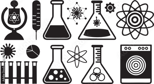 Chemical lab equipment, including various glass flasks, test tubes, and beakers, is essential for scientific research, experiments, and pharmaceutical development