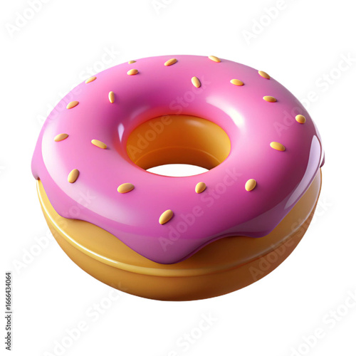 3D Render of Pink Glazed Donut with Sprinkles