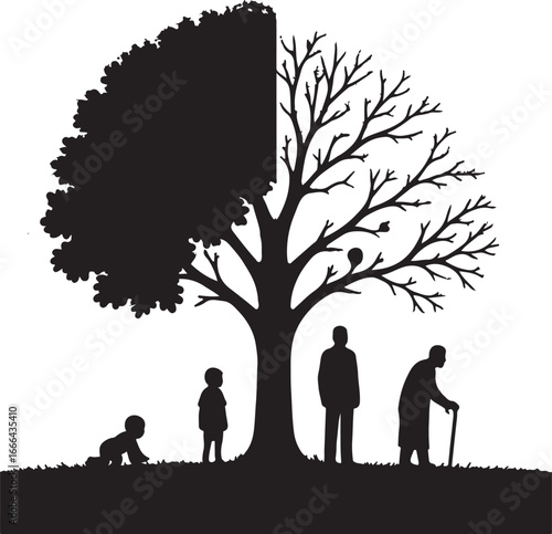 family in park
Tree of Life Silhouette Showing Human Life Stages from Childhood to Old Age