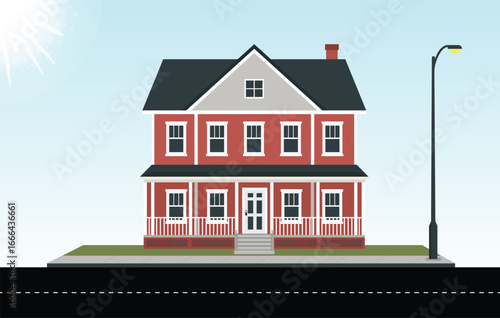Classic House with Porch and Street