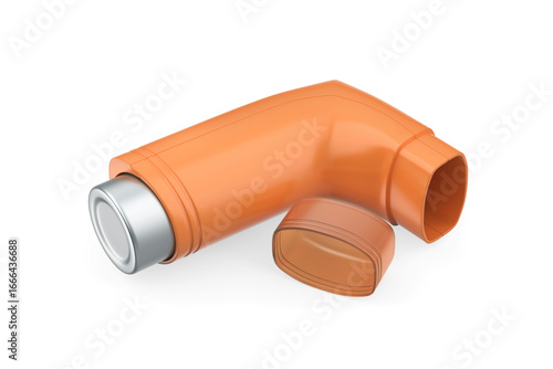 Orange portable asthma inhaler device on transparent background